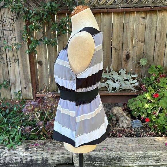 Guess Zip Front Top Black & Grey Elastic Waist Top Blouse Women’s Medium - Picture 5 of 10